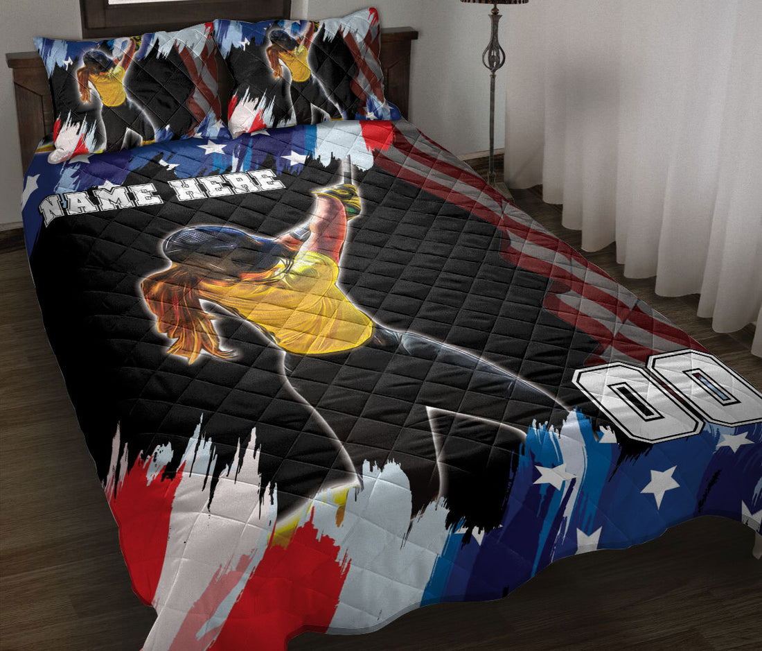 Ohaprints-Quilt-Bed-Set-Pillowcase-Softball-American-Flag-Pattern-Sport-Gift-Custom-Personalized-Name-Number-Blanket-Bedspread-Bedding-2547-Throw (55'' x 60'')