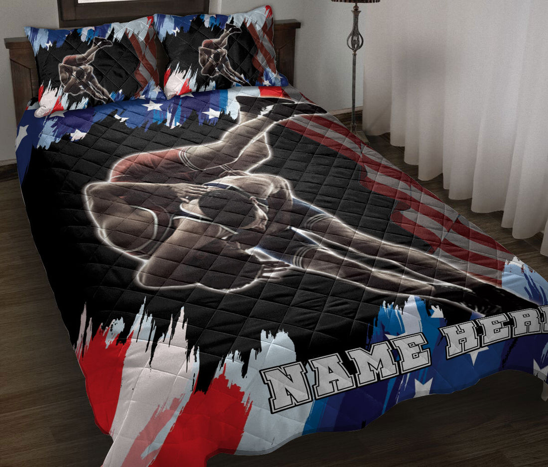 Ohaprints-Quilt-Bed-Set-Pillowcase-Wrestling-American-Flag-Pattern-Sport-Gift-Custom-Personalized-Name-Number-Blanket-Bedspread-Bedding-2988-Throw (55'' x 60'')