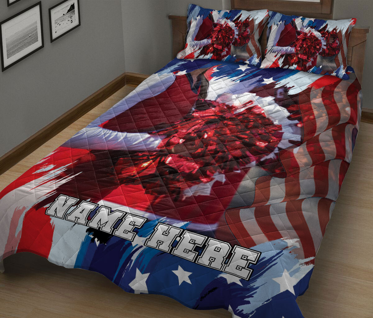 Ohaprints-Quilt-Bed-Set-Pillowcase-Cheerleader-American-Flag-Pattern-Sport-Gift-Custom-Personalized-Name-Number-Blanket-Bedspread-Bedding-1368-King (90'' x 100'')