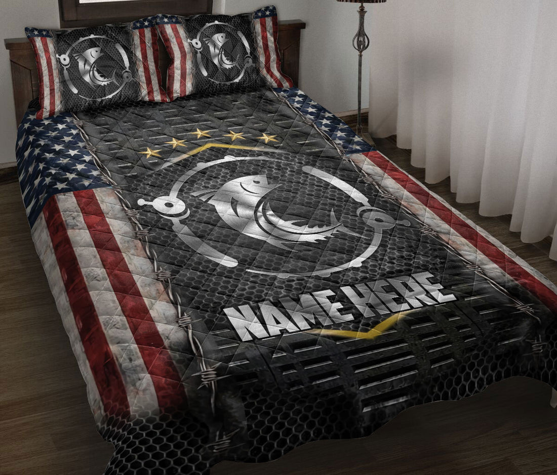 Ohaprints-Quilt-Bed-Set-Pillowcase-Fishing-Fisherman-Big-Bass-Fish-American-Flag-Pattern-Custom-Personalized-Name-Blanket-Bedspread-Bedding-2399-Throw (55'' x 60'')