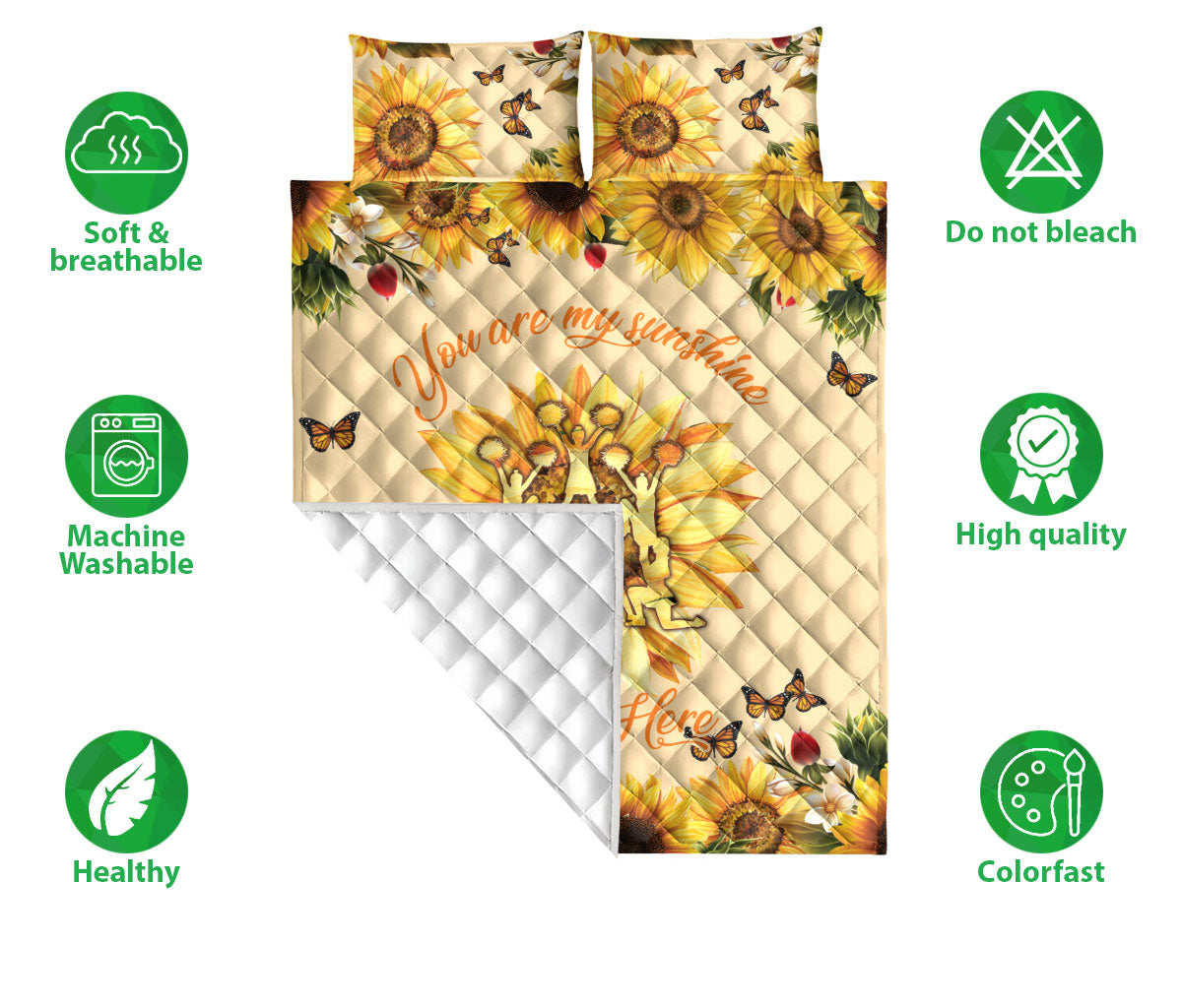 Ohaprints-Quilt-Bed-Set-Pillowcase-Cheerleading-Sunflower-Floral-Pattern-Sports-Gift-Custom-Personalized-Name-Blanket-Bedspread-Bedding-1956-Double (70'' x 80'')