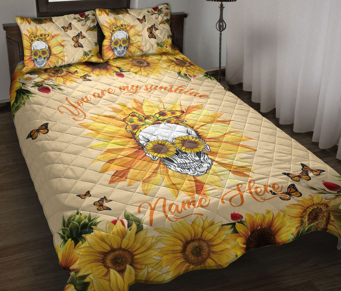 Ohaprints-Quilt-Bed-Set-Pillowcase-Skull-Sunflower-Floral-Pattern-Skull-Lover-Gift-Custom-Personalized-Name-Blanket-Bedspread-Bedding-73-Throw (55'' x 60'')