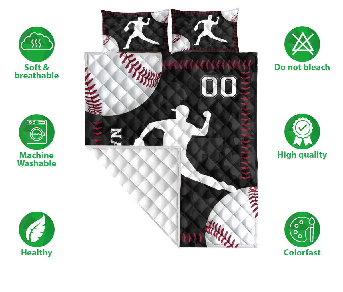 Ohaprints-Quilt-Bed-Set-Pillowcase-Baseball-Ball-Pitcher-Black-Camo-Pattern-Sports-Gift-Custom-Personalized-Name-Number-Blanket-Bedspread-Bedding-3000-Double (70'' x 80'')