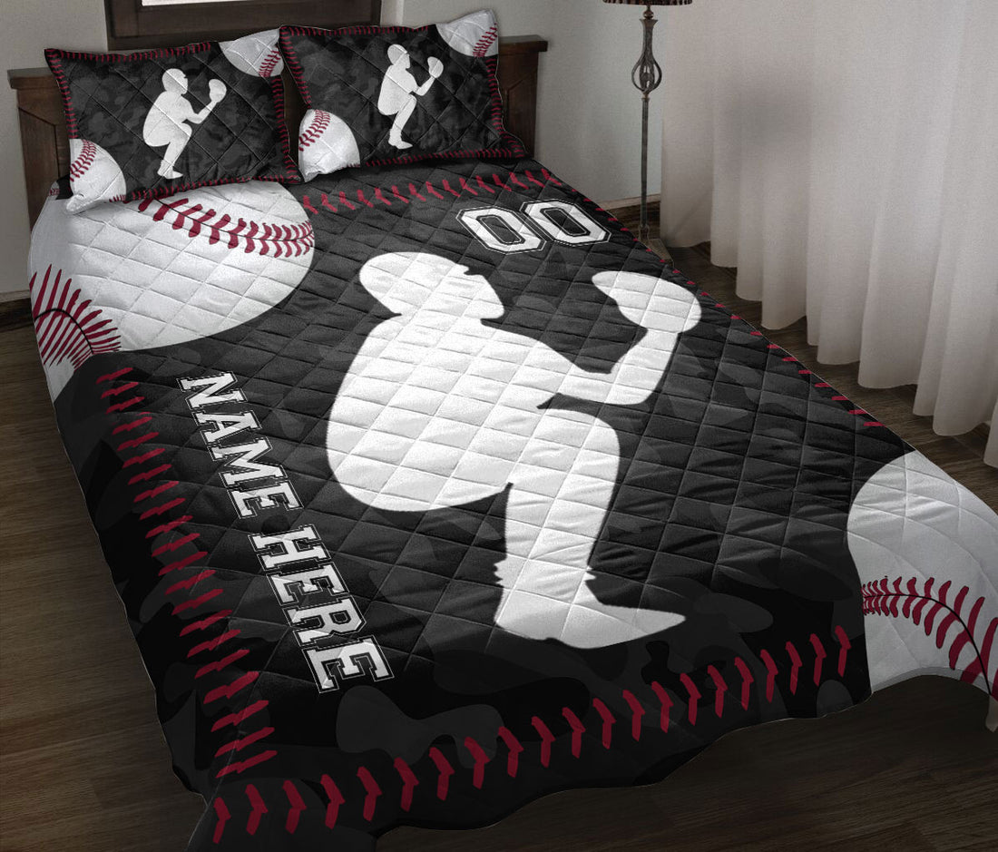 Ohaprints-Quilt-Bed-Set-Pillowcase-Baseball-Catcher-Player-Black-Camo-Pattern-Sport-Gift-Custom-Personalized-Name-Number-Blanket-Bedspread-Bedding-3035-Throw (55'' x 60'')