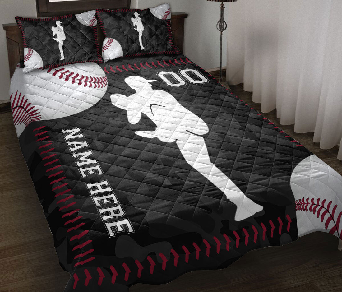 Ohaprints-Quilt-Bed-Set-Pillowcase-Baseball-Player-Ball-Black-Camo-Pattern-Sports-Gift-Custom-Personalized-Name-Blanket-Bedspread-Bedding-2446-Throw (55'' x 60'')