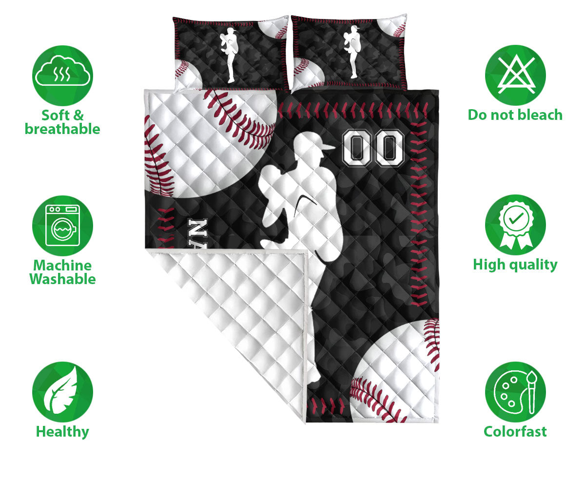 Ohaprints-Quilt-Bed-Set-Pillowcase-Baseball-Player-Ball-Black-Camo-Pattern-Sports-Gift-Custom-Personalized-Name-Blanket-Bedspread-Bedding-2446-Double (70'' x 80'')