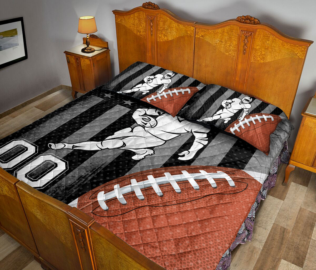 Ohaprints-Quilt-Bed-Set-Pillowcase-Football-Ball-American-Flag-Pattern-Gift-Custom-Personalized-Name-Number-Blanket-Bedspread-Bedding-3002-Queen (80'' x 90'')