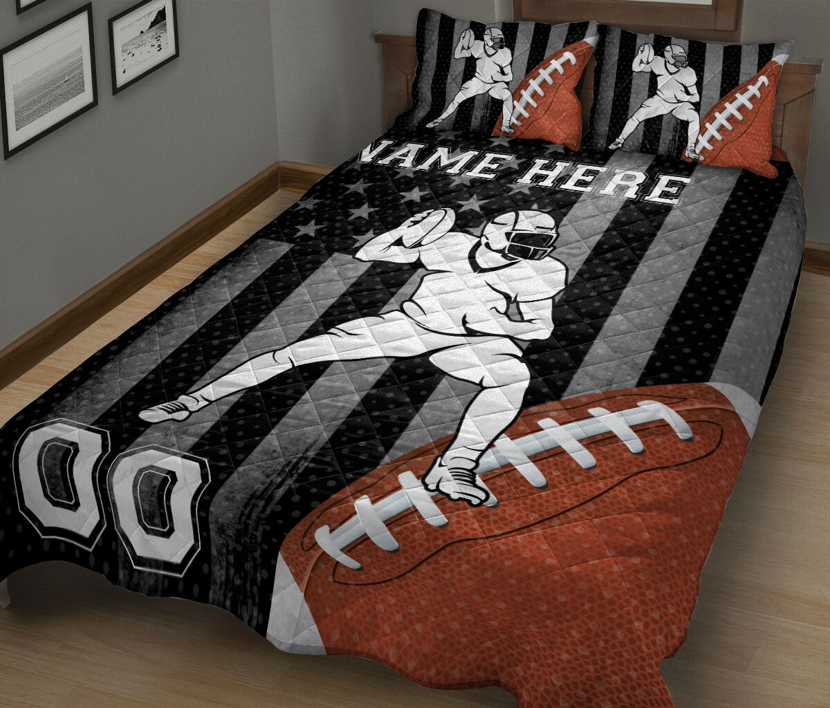 Ohaprints-Quilt-Bed-Set-Pillowcase-Football-American-Flag-Ball-Pattern-Gift-Custom-Personalized-Name-Number-Blanket-Bedspread-Bedding-665-King (90'' x 100'')