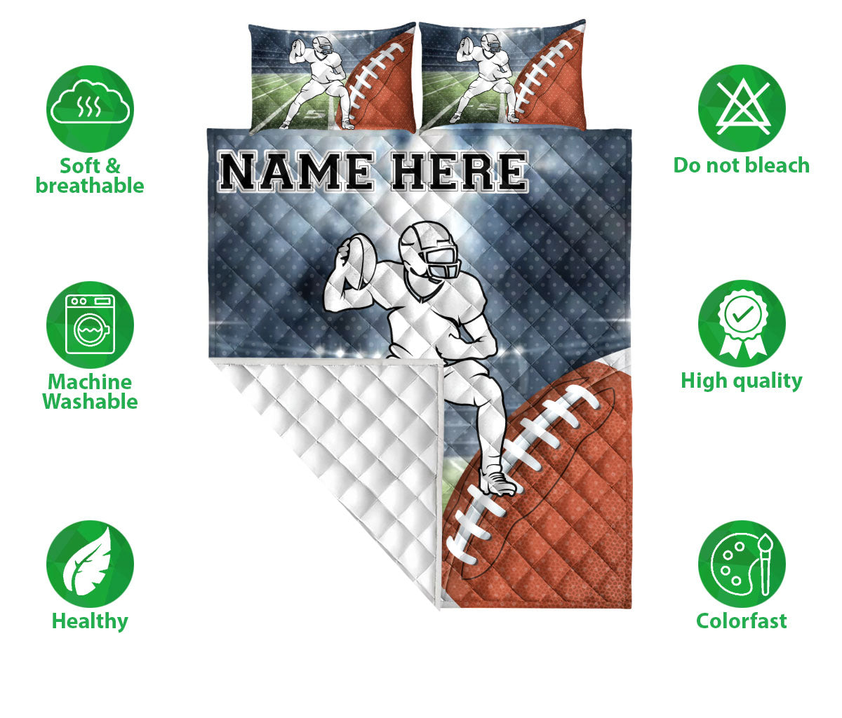 Ohaprints-Quilt-Bed-Set-Pillowcase-American-Football-Field-Pattern-Sport-Gift-Custom-Personalized-Name-Number-Blanket-Bedspread-Bedding-2405-Double (70'' x 80'')