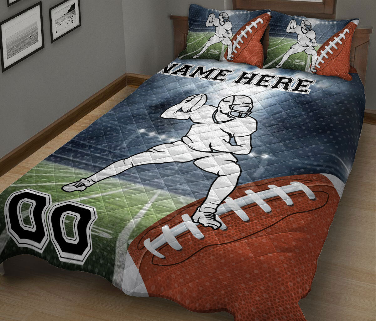 Ohaprints-Quilt-Bed-Set-Pillowcase-American-Football-Field-Pattern-Sport-Gift-Custom-Personalized-Name-Number-Blanket-Bedspread-Bedding-2405-King (90'' x 100'')