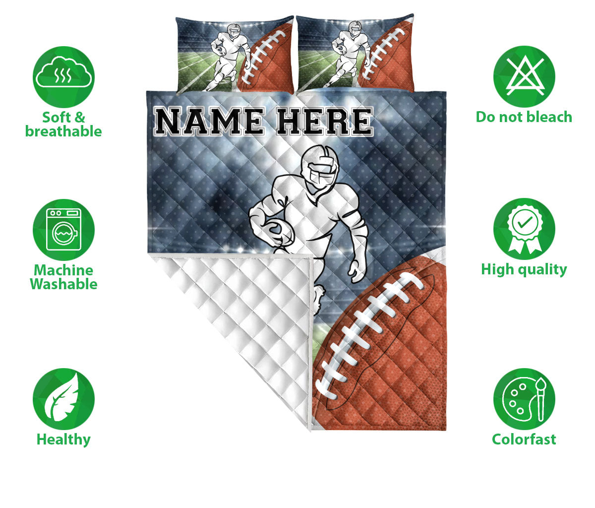 Ohaprints-Quilt-Bed-Set-Pillowcase-American-Football-Field-Pattern-Sports-Gifts-Custom-Personalized-Name-Number-Blanket-Bedspread-Bedding-1795-Double (70'' x 80'')