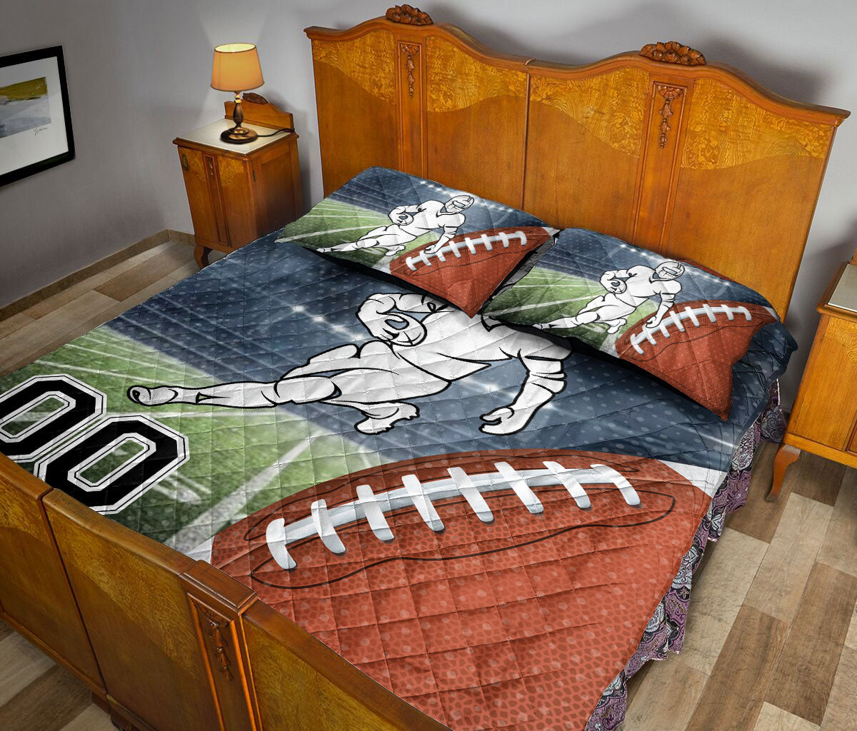 Ohaprints-Quilt-Bed-Set-Pillowcase-American-Football-Field-Pattern-Sports-Gifts-Custom-Personalized-Name-Number-Blanket-Bedspread-Bedding-1795-Queen (80'' x 90'')