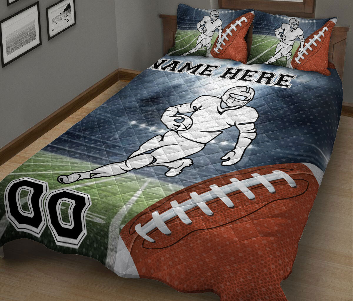 Ohaprints-Quilt-Bed-Set-Pillowcase-American-Football-Field-Pattern-Sports-Gifts-Custom-Personalized-Name-Number-Blanket-Bedspread-Bedding-1795-King (90'' x 100'')