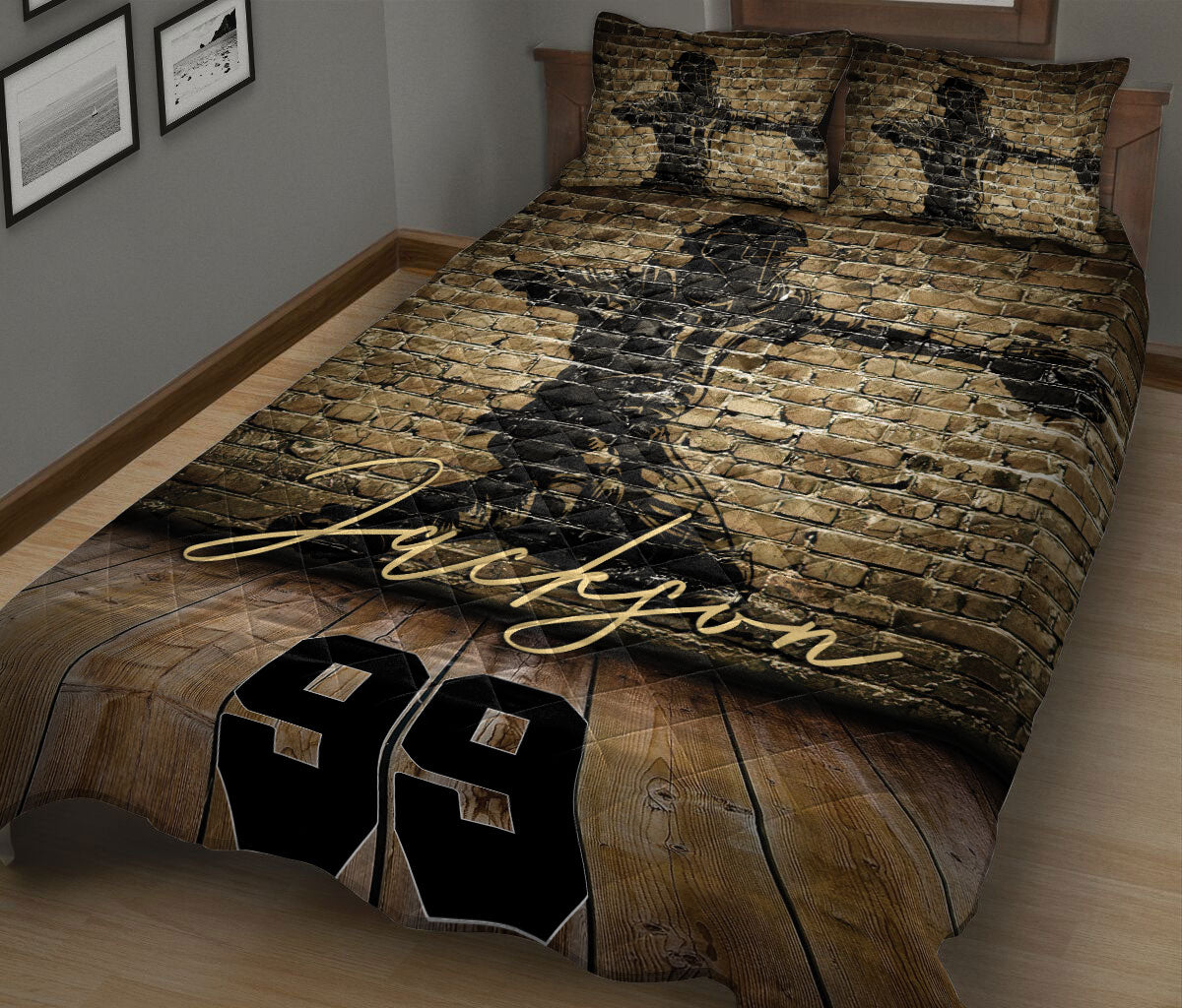 Ohaprints-Quilt-Bed-Set-Pillowcase-Baseball-Player-Wall-Pattern-Sport-Gifts-Custom-Personalized-Name-Number-Blanket-Bedspread-Bedding-1264-King (90'' x 100'')