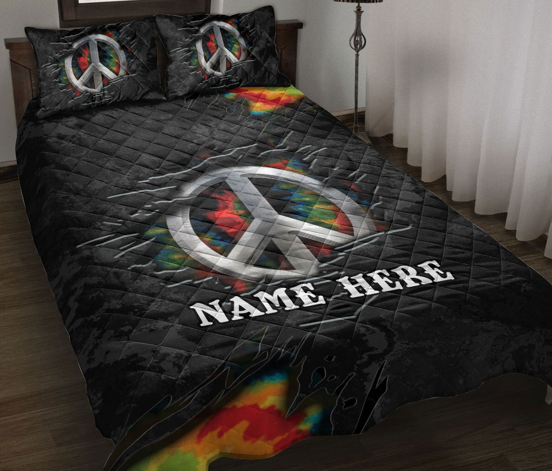 Ohaprints-Quilt-Bed-Set-Pillowcase-Hippie-Peace-Sign-Colorful-Tie-Dye-Torn-Pattern-Gift-Custom-Personalized-Name-Blanket-Bedspread-Bedding-149-Throw (55'' x 60'')