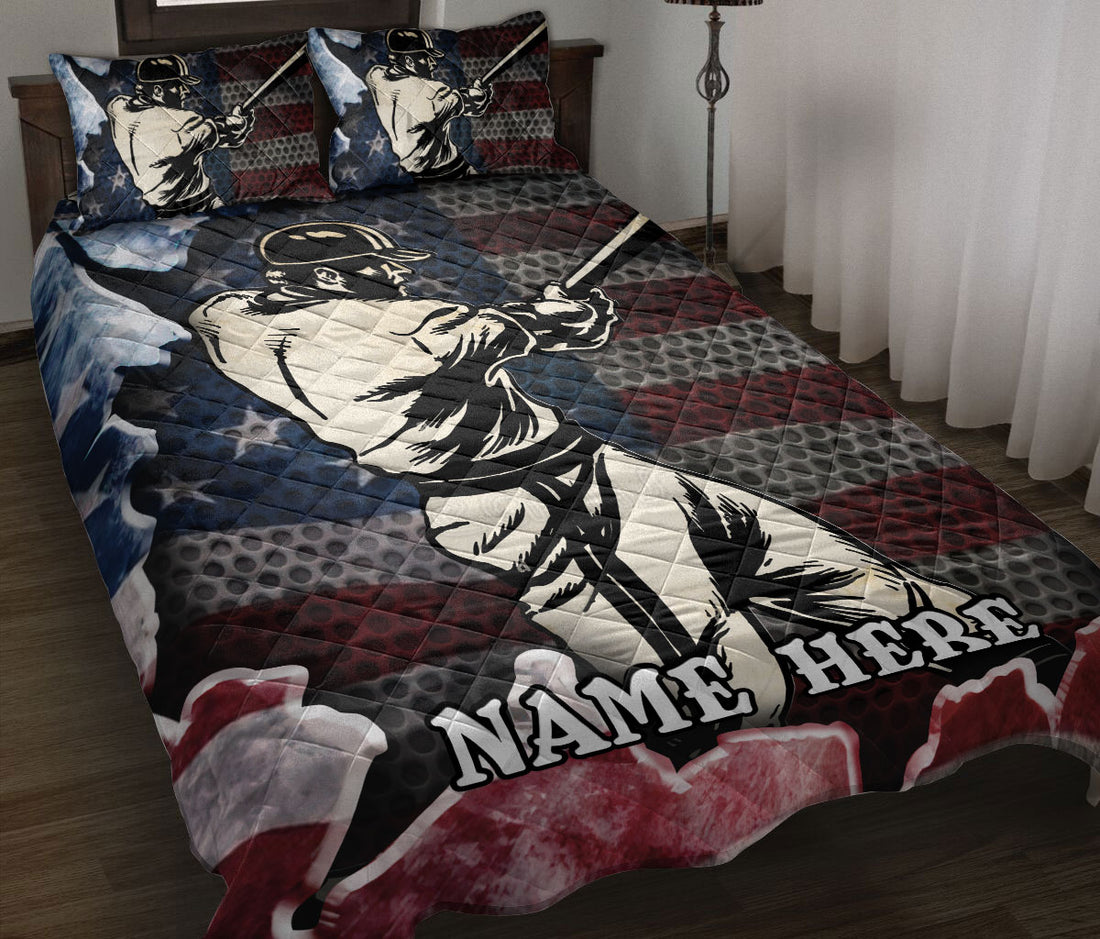Ohaprints-Quilt-Bed-Set-Pillowcase-Baseball-Player-American-Flag-Crack-Pattern-Gift-Custom-Personalized-Name-Blanket-Bedspread-Bedding-1277-Throw (55'' x 60'')