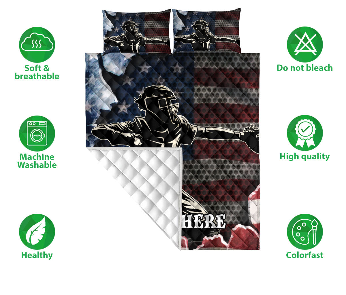 Ohaprints-Quilt-Bed-Set-Pillowcase-Baseball-Player-American-Flag-Crack-Pattern-Gifts-Custom-Personalized-Name-Blanket-Bedspread-Bedding-198-Double (70'' x 80'')