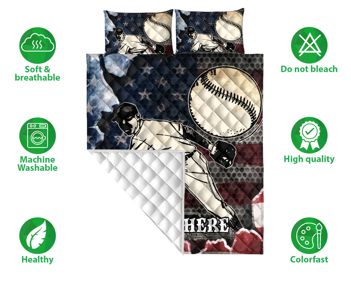 Ohaprints-Quilt-Bed-Set-Pillowcase-Baseball-Player-American-Flag-Crack-Pattern-Sports-Custom-Personalized-Name-Blanket-Bedspread-Bedding-115-Double (70'' x 80'')