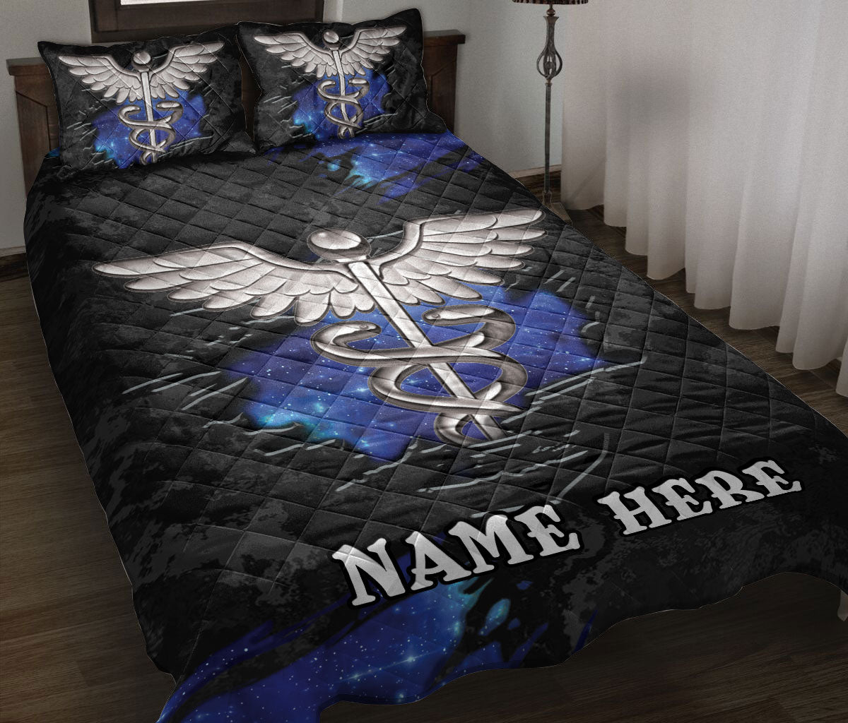 Ohaprints-Quilt-Bed-Set-Pillowcase-Nurse-Caduceus-Scrub-Life-Torn-Pattern-Unique-Gift-Custom-Personalized-Name-Blanket-Bedspread-Bedding-1891-Throw (55'' x 60'')