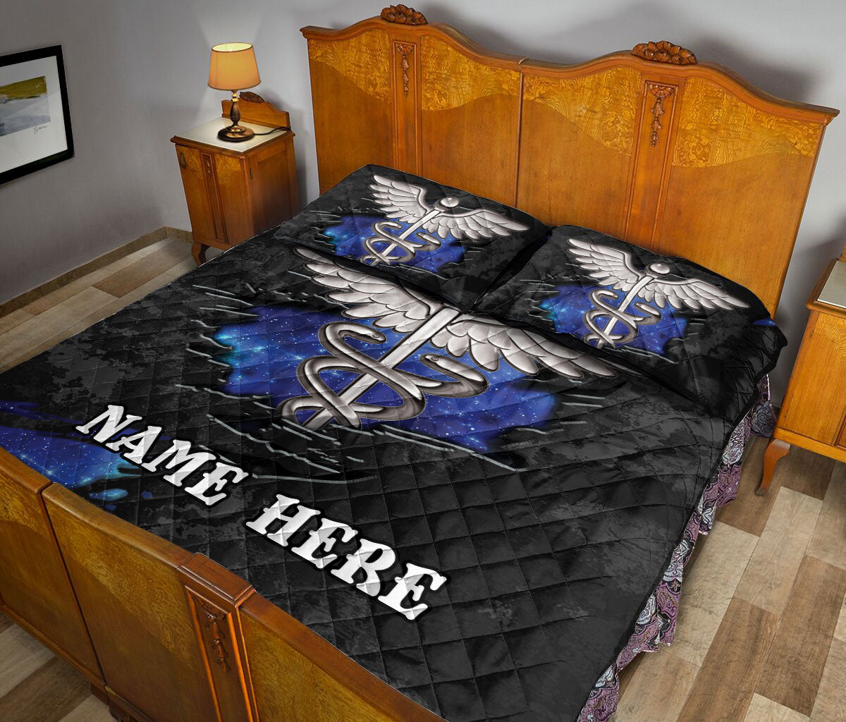 Ohaprints-Quilt-Bed-Set-Pillowcase-Nurse-Caduceus-Scrub-Life-Torn-Pattern-Unique-Gift-Custom-Personalized-Name-Blanket-Bedspread-Bedding-1891-Queen (80'' x 90'')