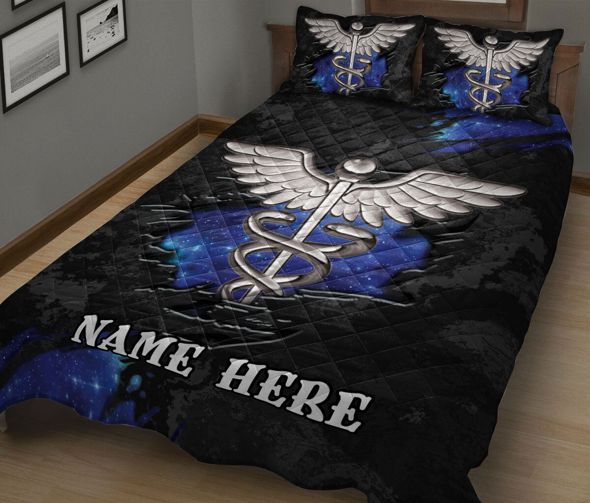 Ohaprints-Quilt-Bed-Set-Pillowcase-Nurse-Caduceus-Scrub-Life-Torn-Pattern-Unique-Gift-Custom-Personalized-Name-Blanket-Bedspread-Bedding-1891-King (90'' x 100'')