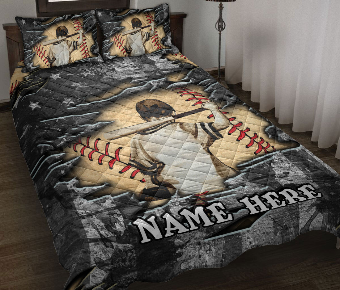 Ohaprints-Quilt-Bed-Set-Pillowcase-Baseball-Boy-American-Flag-Ball-Crack-Pattern-Sports-Custom-Personalized-Name-Blanket-Bedspread-Bedding-1876-Throw (55'' x 60'')