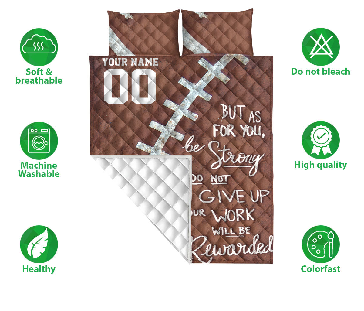 Ohaprints-Quilt-Bed-Set-Pillowcase-American-Football-Be-Strong-Ball-Pattern-Custom-Personalized-Name-Number-Blanket-Bedspread-Bedding-620-Double (70'' x 80'')