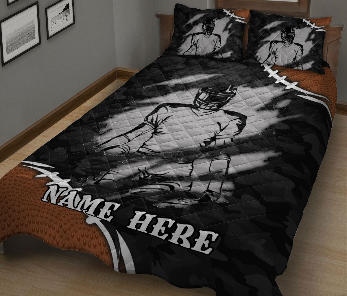 Ohaprints-Quilt-Bed-Set-Pillowcase-American-Football-Player-Ball-Crack-Pattern-Sports-Custom-Personalized-Name-Blanket-Bedspread-Bedding-1797-King (90'' x 100'')