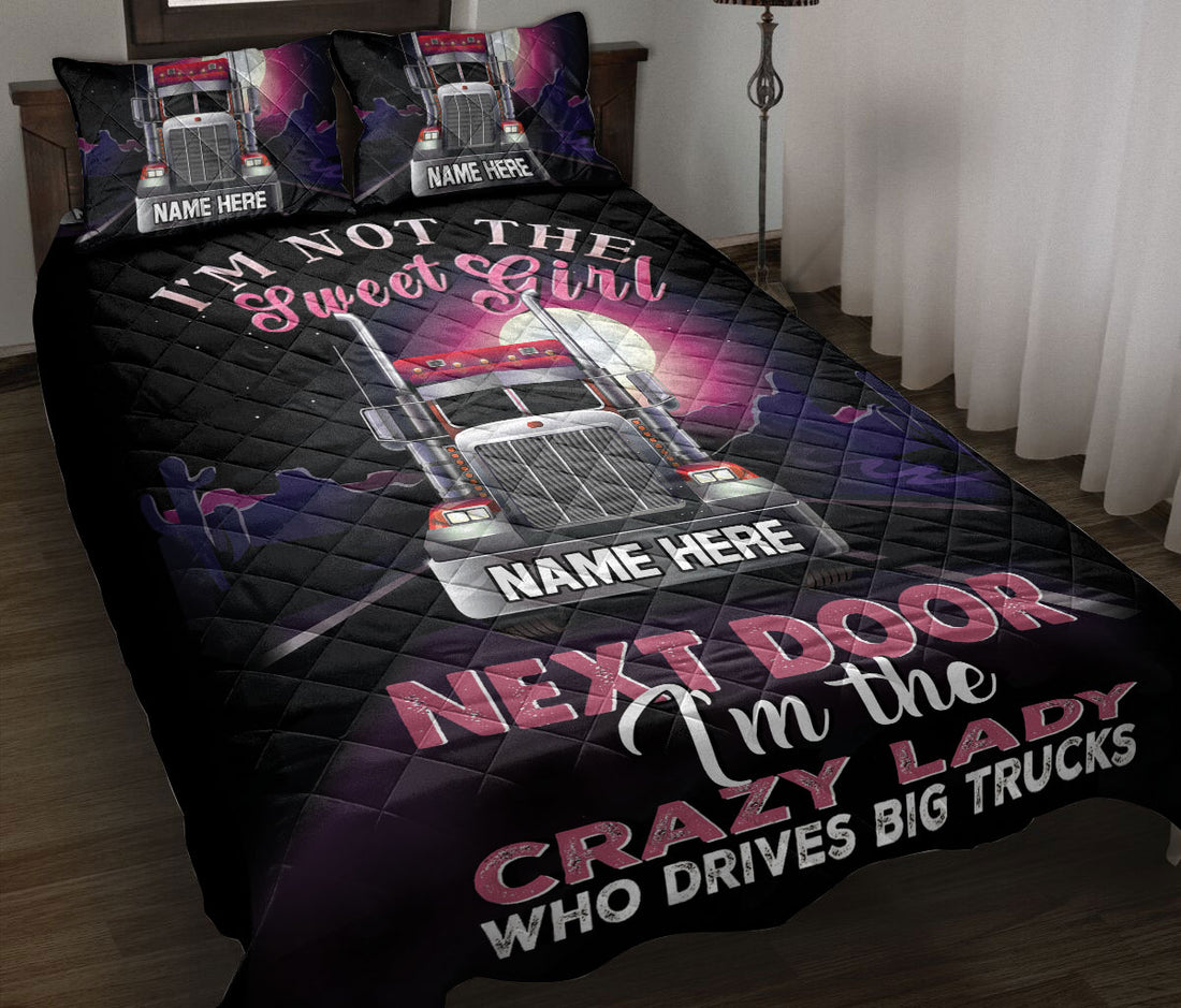 Ohaprints-Quilt-Bed-Set-Pillowcase-I'M-The-Crazy-Lady-Who-Drives-Big-Trucks-Trucker-Gift-Custom-Personalized-Name-Blanket-Bedspread-Bedding-178-Throw (55'' x 60'')