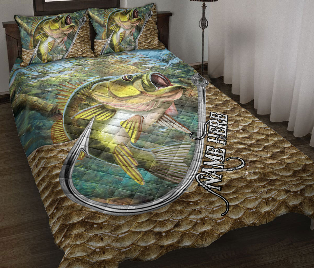 Ohaprints-Quilt-Bed-Set-Pillowcase-Fishing-Lover-Big-Bass-Fish-Hook-Gift-For-Fisherman-Custom-Personalized-Name-Blanket-Bedspread-Bedding-2850-Throw (55'' x 60'')