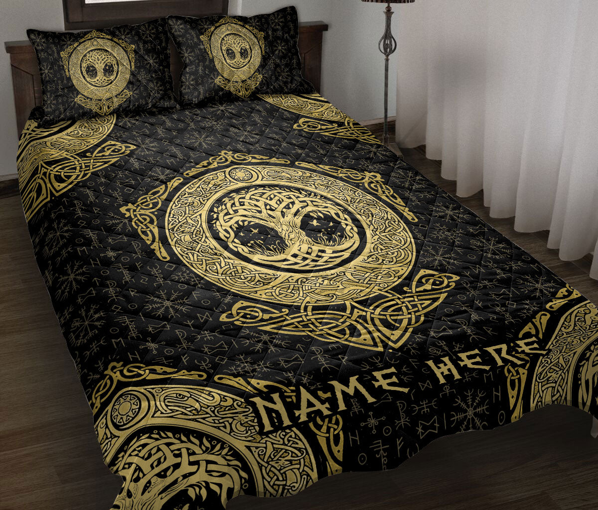 Ohaprints-Quilt-Bed-Set-Pillowcase-Celtic-Viking-Tree-Life-Yggdrasil-Norse-Nordic-Green-Custom-Personalized-Name-Blanket-Bedspread-Bedding-1909-Throw (55'' x 60'')