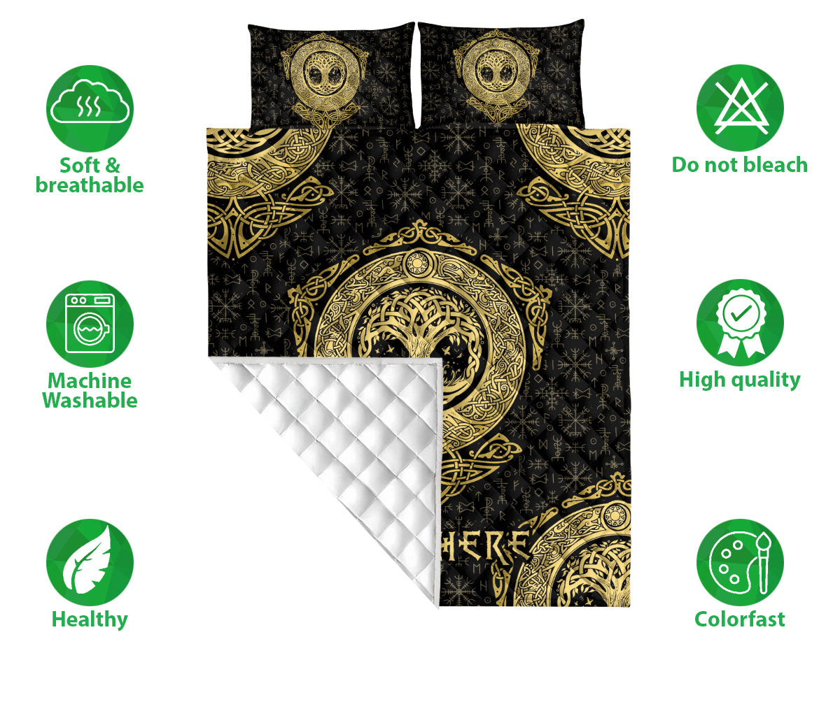 Ohaprints-Quilt-Bed-Set-Pillowcase-Celtic-Viking-Tree-Life-Yggdrasil-Norse-Nordic-Green-Custom-Personalized-Name-Blanket-Bedspread-Bedding-1909-Double (70'' x 80'')