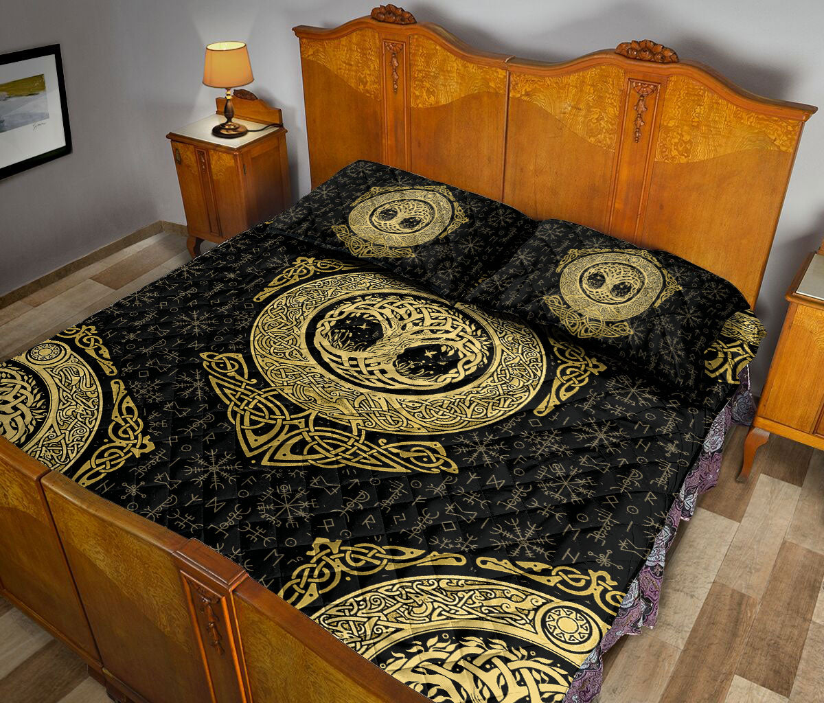 Ohaprints-Quilt-Bed-Set-Pillowcase-Celtic-Viking-Tree-Of-Life-Yggdrasil-Norse-Nordic-Mythology-Green-Blanket-Bedspread-Bedding-1309-Queen (80'' x 90'')