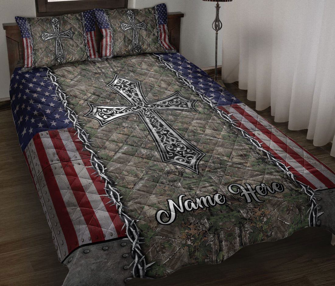 Ohaprints-Quilt-Bed-Set-Pillowcase-God-Jesus-Cross-Camo-Gift-For-Christ-Christian-Custom-Personalized-Name-Blanket-Bedspread-Bedding-2354-Throw (55'' x 60'')