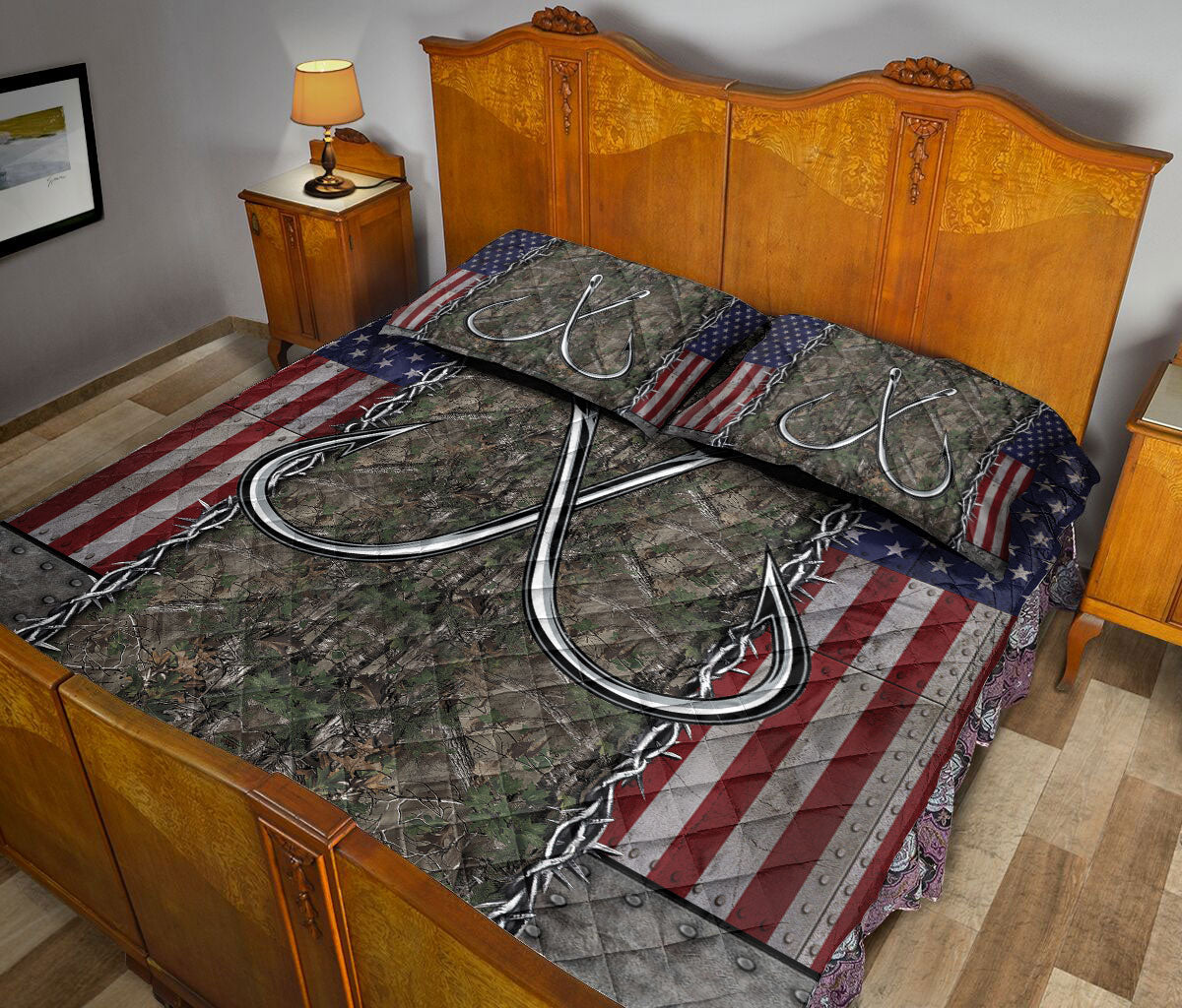 Ohaprints-Quilt-Bed-Set-Pillowcase-Fishing-Hook-Camo-Camouflage-Pattern-Unique-Gift-For-Fishing-Lover-Fisherman-Blanket-Bedspread-Bedding-1381-Queen (80'' x 90'')