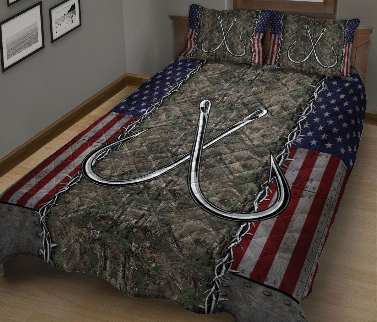 Ohaprints-Quilt-Bed-Set-Pillowcase-Fishing-Hook-Camo-Camouflage-Pattern-Unique-Gift-For-Fishing-Lover-Fisherman-Blanket-Bedspread-Bedding-1381-King (90'' x 100'')