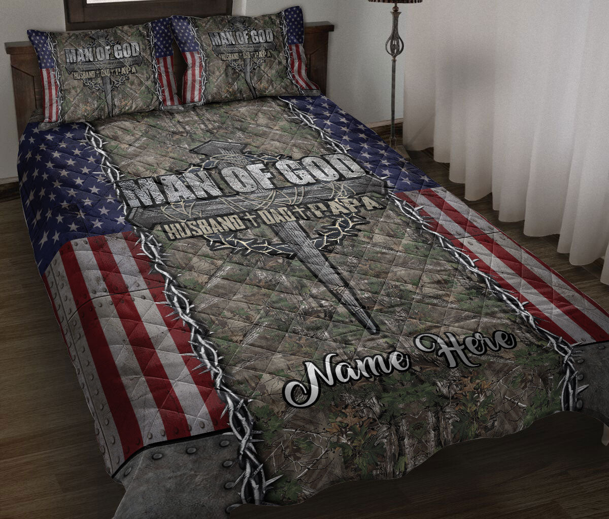 Ohaprints-Quilt-Bed-Set-Pillowcase-Man-Of-God-Husband-Dad-Papa-Christ-Christian-Gift-Custom-Personalized-Name-Blanket-Bedspread-Bedding-592-Throw (55'' x 60'')