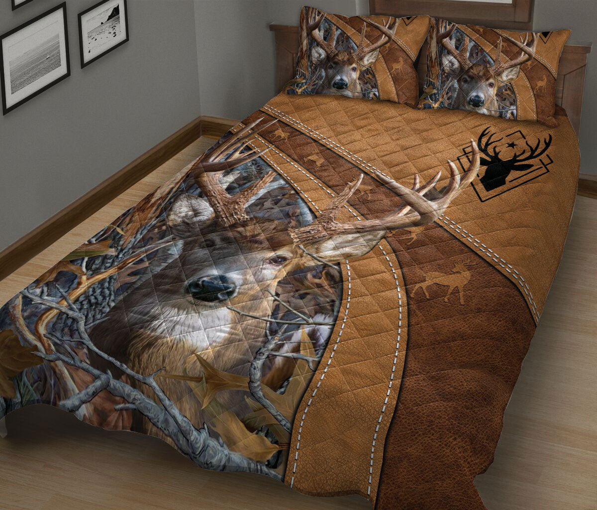 Ohaprints-Quilt-Bed-Set-Pillowcase-Deer-Hunting-Brown-Floral-Boho-Pattern-Gift-For-Deer-Hunting-Lover-Blanket-Bedspread-Bedding-2561-King (90'' x 100'')