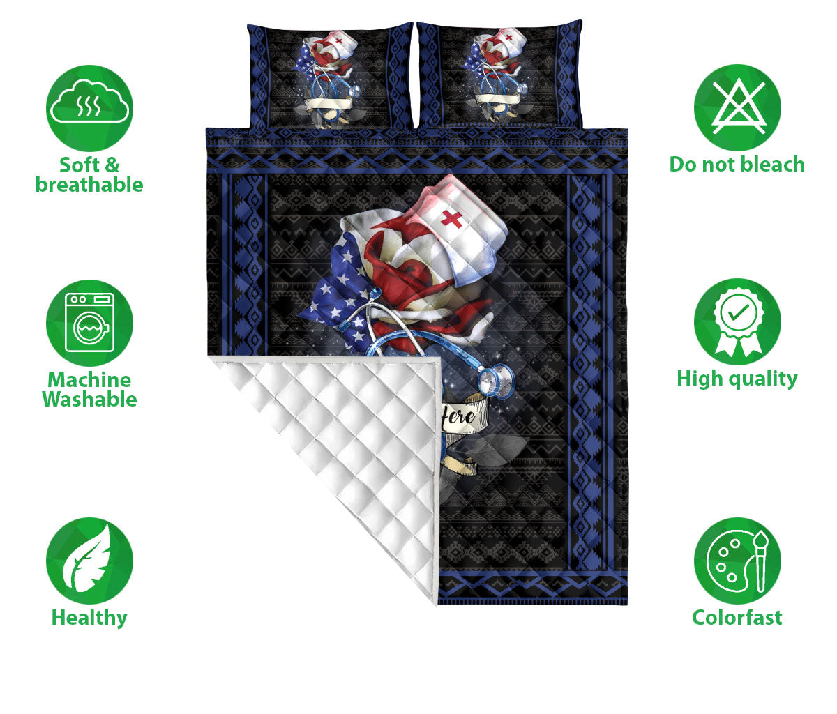 Ohaprints-Quilt-Bed-Set-Pillowcase-Nurse-Scrub-Life-Us-Flag-Rose-Floral-Boho-Pattern-Custom-Personalized-Name-Blanket-Bedspread-Bedding-802-Double (70'' x 80'')