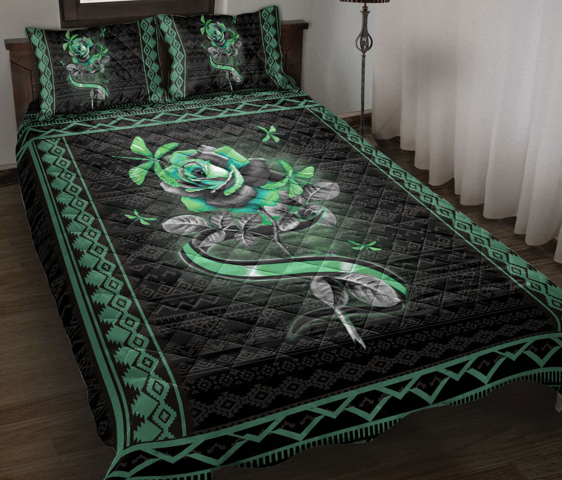 Ohaprints-Quilt-Bed-Set-Pillowcase-Dragonfly-Green-Rose-Flower-Floral-Boho-Pattern-Gift-For-Dragonfly-Lover-Blanket-Bedspread-Bedding-1869-Throw (55'' x 60'')