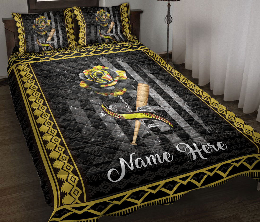 Ohaprints-Quilt-Bed-Set-Pillowcase-Softball-Yellow-Rose-Flower-Floral-Boho-Pattern-Custom-Personalized-Name-Blanket-Bedspread-Bedding-1970-Throw (55'' x 60'')