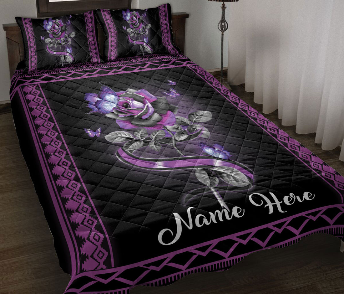 Ohaprints-Quilt-Bed-Set-Pillowcase-Butterfly-Purple-Rose-Flower-Floral-Boho-Pattern-Custom-Personalized-Name-Blanket-Bedspread-Bedding-1910-Throw (55'' x 60'')