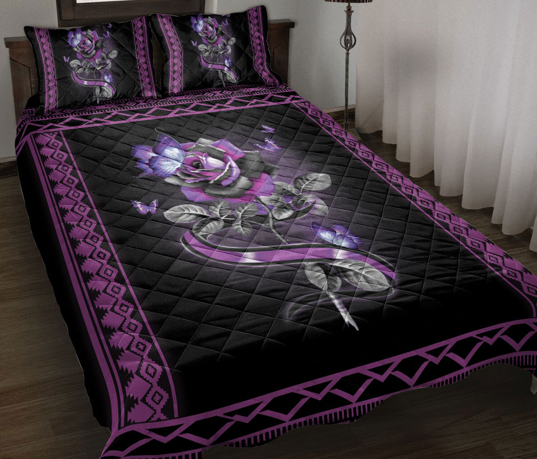 Ohaprints-Quilt-Bed-Set-Pillowcase-Butterfly-Purple-Rose-Flower-Floral-Boho-Pattern-Gift-For-Butterfly-Lover-Blanket-Bedspread-Bedding-212-Throw (55'' x 60'')