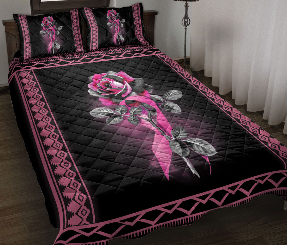 Ohaprints-Quilt-Bed-Set-Pillowcase-Breast-Cancer-Awareness-Pink-Rose-Ribbon-Flower-Floral-Native-Boho-Pattern-Blanket-Bedspread-Bedding-1383-Throw (55'' x 60'')