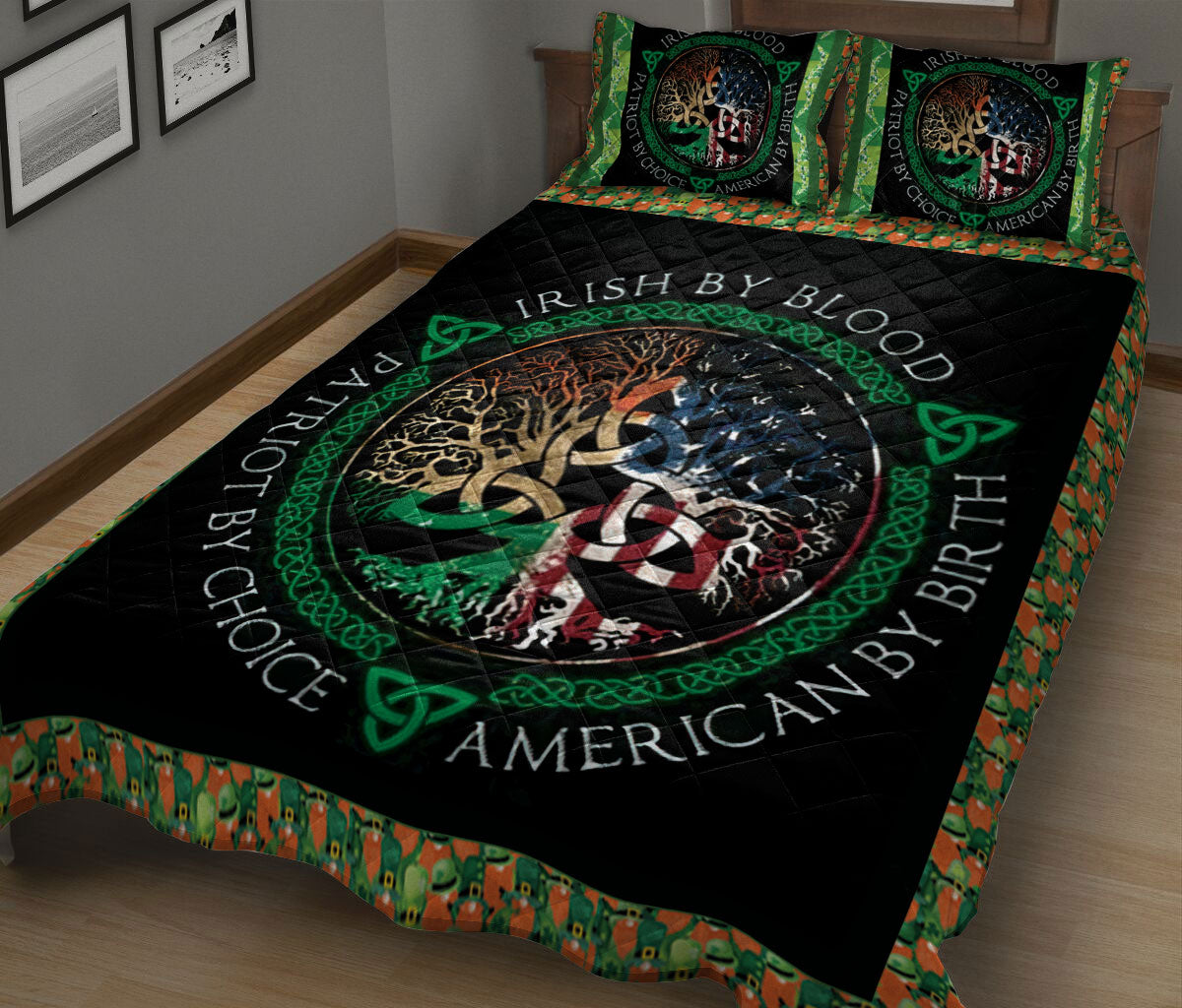 Ohaprints-Quilt-Bed-Set-Pillowcase-Irish-By-Blood-American-By-Birth-Patriot-By-Choice-Celtic-Knot-Tree-Green-Blanket-Bedspread-Bedding-302-King (90'' x 100'')