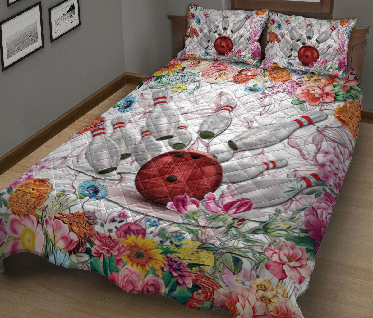 Ohaprints-Quilt-Bed-Set-Pillowcase-Bowling-Flower-Floral-Pattern-Unique-Gift-For-Sport-Lover-Blanket-Bedspread-Bedding-1474-King (90'' x 100'')