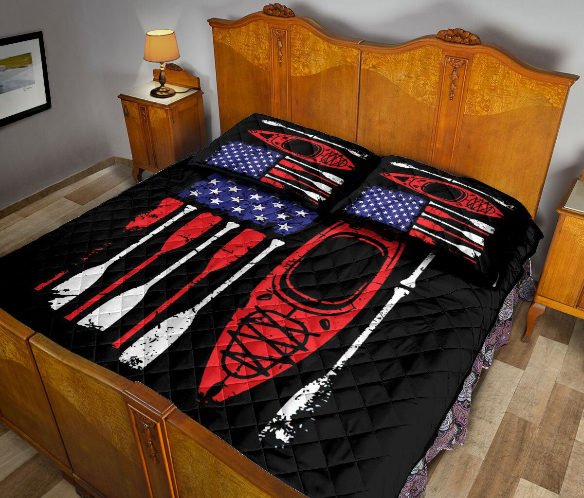 Ohaprints-Quilt-Bed-Set-Pillowcase-Kayak-American-Us-Flag-Patriotic-Gift-For-Kayak-Lover-Blanket-Bedspread-Bedding-2059-Queen (80'' x 90'')