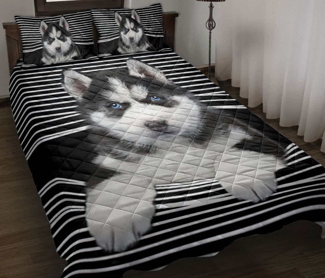 Ohaprints-Quilt-Bed-Set-Pillowcase-Husky-Black-And-White-Stripe-Pattern-Unique-Gift-For-Dog-Puppy-Pet-Lover-Blanket-Bedspread-Bedding-2654-Throw (55'' x 60'')