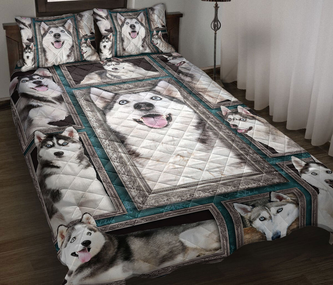 Ohaprints-Quilt-Bed-Set-Pillowcase-Husky-Sibir-Frame-Patchwork-Pattern-Unique-Gift-For-Dog-Puppy-Pet-Lover-Blanket-Bedspread-Bedding-303-Throw (55'' x 60'')