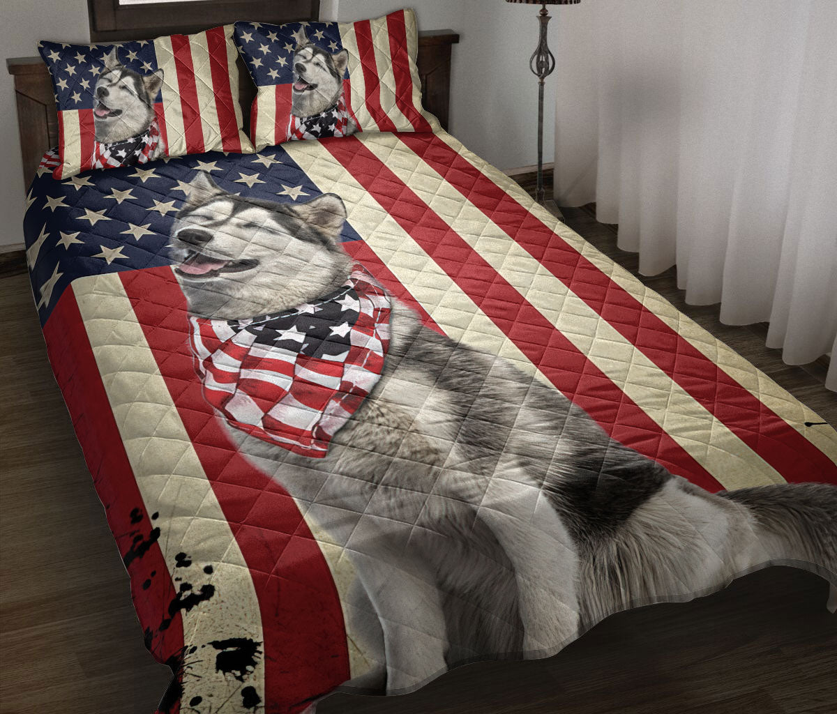 Ohaprints-Quilt-Bed-Set-Pillowcase-Husky-American-Us-Flag-Patriotic-Unique-Gift-For-Dog-Puppy-Pet-Lover-Blanket-Bedspread-Bedding-895-Throw (55'' x 60'')